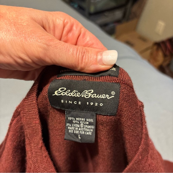Eddie Bauer Men's Rust Italian stretch merino wool sweater size L - Picture 4 of 9